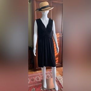 Soft light Black V neck summer dress at knee length nice pleads below bustier XL